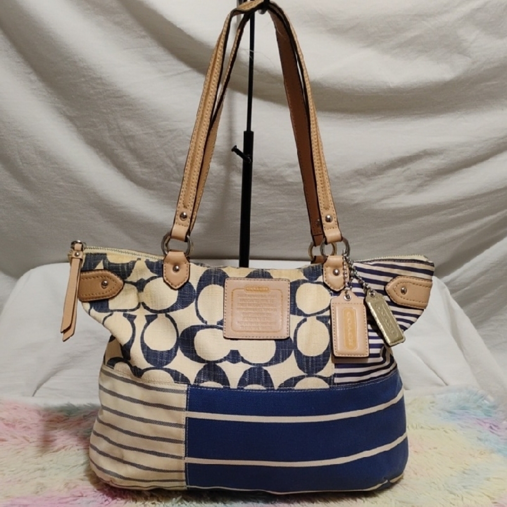 Sale! Authentic Coach Daisy Patchwork Blue/Tan To… - image 1